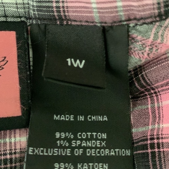 Harley Davidson Button-Down Plaid Shirt Button/Cuffed Sleeves Pink/Black/White - Picture 12 of 14